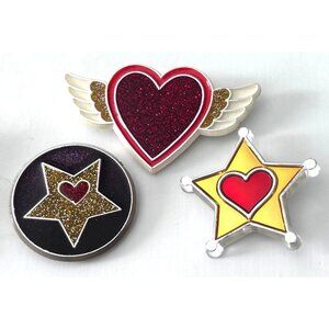 Vintage Valentines Lot 3 Hallmark Glitter Heart Star Pins 80's Brooches